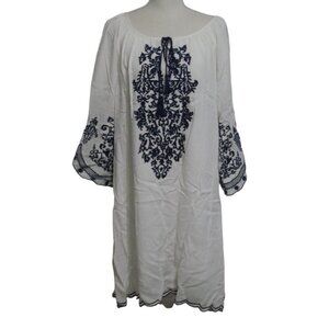 CHIC CONNECTION Dress Women's Size 1X White Blue Embroidery Bell Sleeve Boho NWT